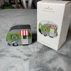 Hallmark‎ HAPPY CAMPERS 2010 Keepsake Ornament Silver & Green Red Stripe Awning